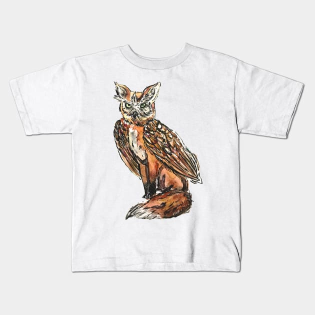 Fox Owl Kids T-Shirt by aquabun